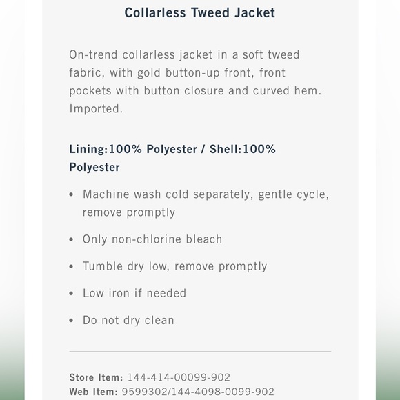 Abercrombie & Fitch - Collarless Tweed Jacket in Black/Cream, XS - Picture 8 of 9